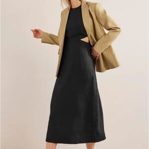 Boden 6 Cut Out 100% Linen Midi Dress Black Sleeveless Sheath Shift Black